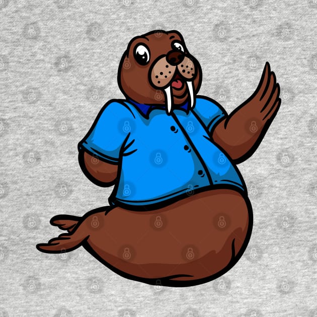 Cute Anthropomorphic Human-like Cartoon Character Walrus in Clothes by Sticker Steve